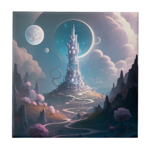 Storskalig konst i Torn landskapet Fantasy Kakelplatta