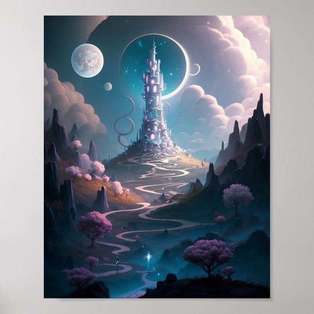 Storskalig konst i Torn landskapet Fantasy Poster (Framsidan)