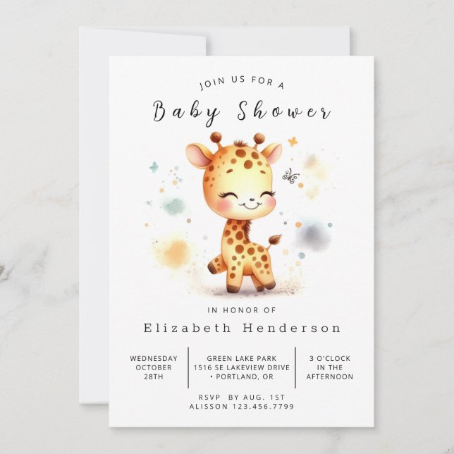 Storskalig Online Giraffe Baby Shower Inbjudningar (Framsida)