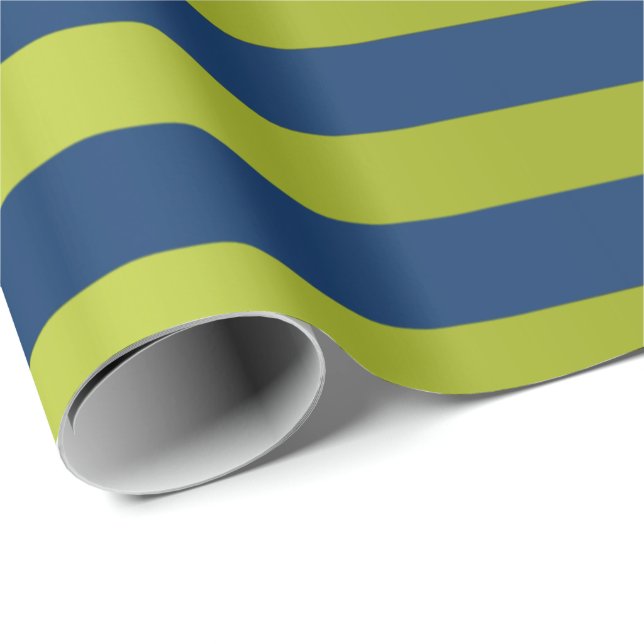Storskalig Rand Linjer Blue Navy Lime Green Presentpapper (Rullad Hörn)