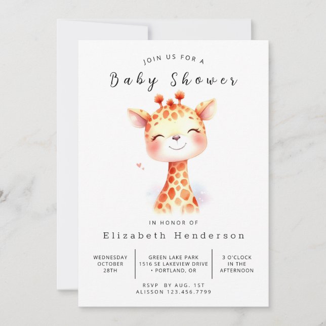 Storskalig, redigerbar babystötare av Giraffe Inbjudningar (Framsida)