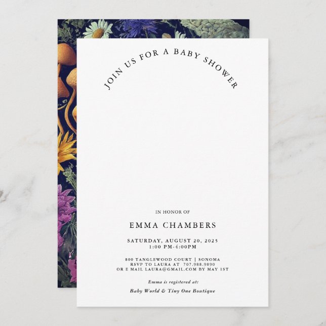 Storskalig trädsvamp, babyskor inbjudningar (Fram/baksida)