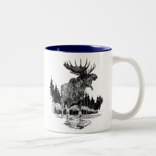 Storslagen gammal älgkaffemugg Två-Tonad mugg
