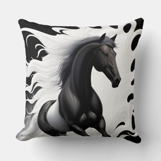 Storslagen svart häst kudde (Framsida)