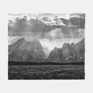 Storslagen Teton bergskedja i svartvitt Fleecefilt