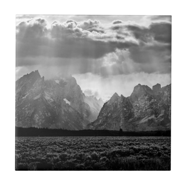 Storslagen Teton bergskedja i svartvitt Kakelplatta (Framsidan)