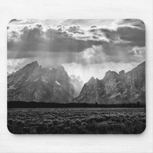 Storslagen Teton bergskedja i svartvitt Musmatta (Framsidan)