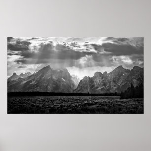 Storslagen Teton bergskedja i svartvitt Poster