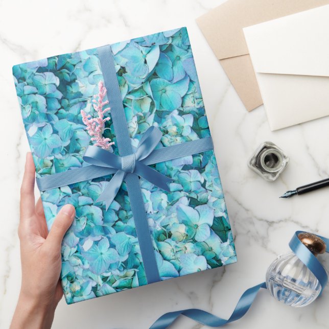 Storslagen, turkos hortensiablomning presentpapper (Gifting)