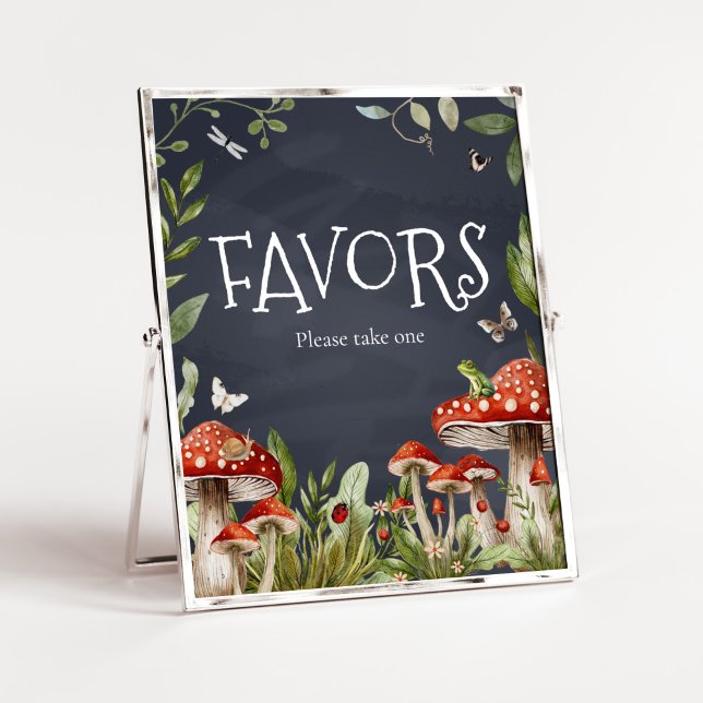 Storslagna favoritsignaturer för skogsvamp poster (Rustic Mushroom Baby Shower Favors Sign)