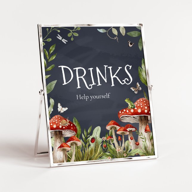 Storslagna svordomna skogshymrumsdrycker poster (Rustic Mushroom Baby Shower Drinks Sign)