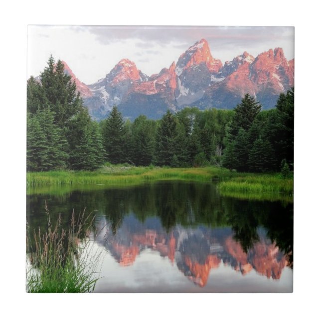 Storslagna Teton reflexioner över bäverdamm Kakelplatta (Framsidan)