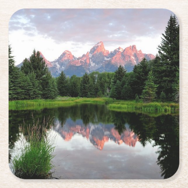 Storslagna Teton reflexioner över bäverdamm Underlägg Papper Kvadrat (Framsidan)