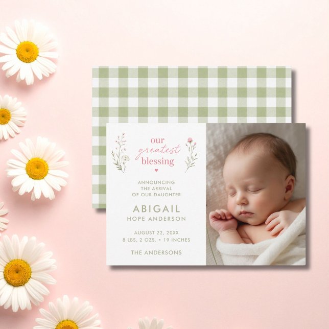 Största välsignelse Babyflicka Foto Födelse Meddelande (Greatest Blessing Baby Girl Photo Birth Announcement)