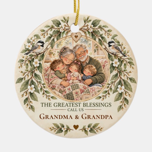 Största välsignelser kallar oss Mormor & Morfar Julgransprydnad Keramik (Framsidan)