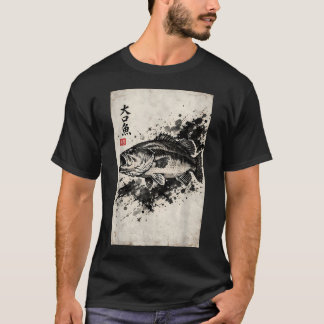 Storsvartabbsfiske Gyotaku tryck Japanska T Shirt