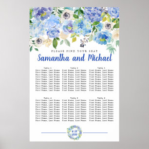 Stort, blått Hydrangea 6-Bord sittdiagram Poster