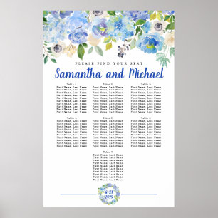 Stort, blått Hydrangea 7-Bord-sittdiagram Poster