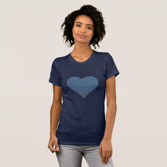 Stort Blått Mönstrat Hjärta T Shirt (Hel framsida)