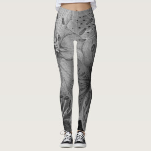 stort blommönster med svart och vitt leggings