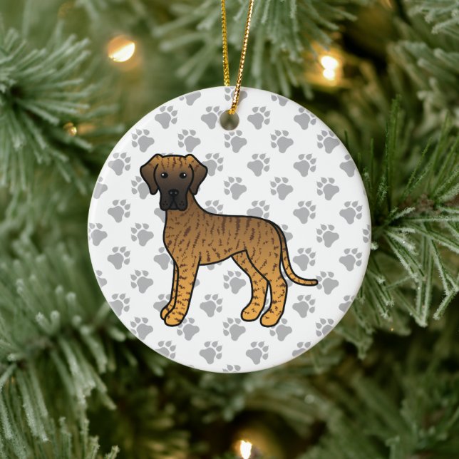 Stort danskt hundvalp tecknat hund julgransprydnad keramik (Träd)