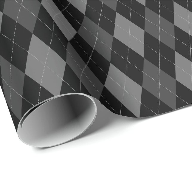 Stort grått och svart Argyle-inpackningspapper Presentpapper (Rullad Hörn)