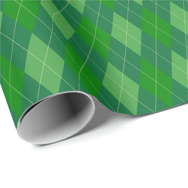 Stort grönt argyle-inpackningspapper i olika nyans presentpapper (Rullad Hörn)
