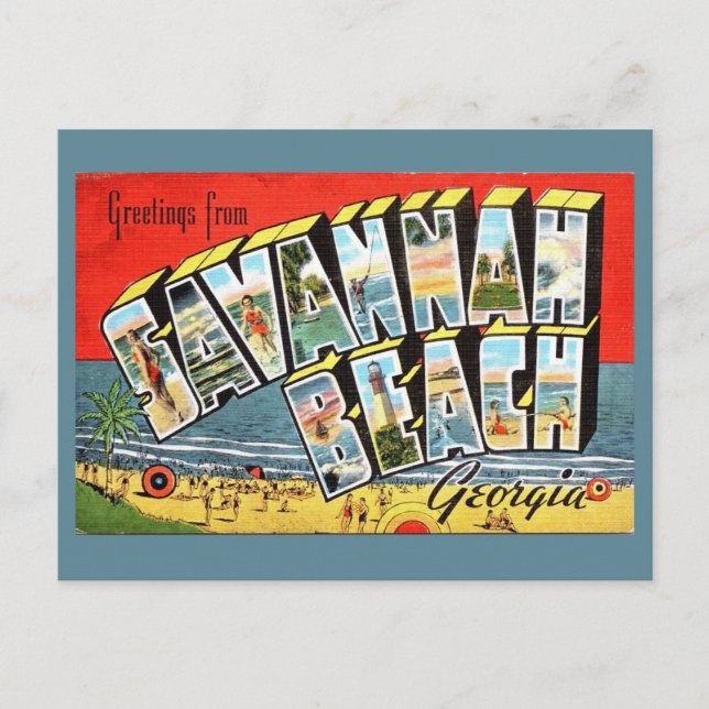 Stort kort för Savannah Beach Georgia 2 Hälsning (Framsida)