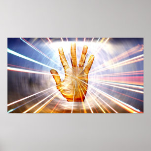 Stort kraftfull energiläkande hand färglös baksida poster