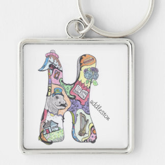 stort kvadrera nyckelringen: "H-" uddleston Fyrkantig Silverfärgad Nyckelring