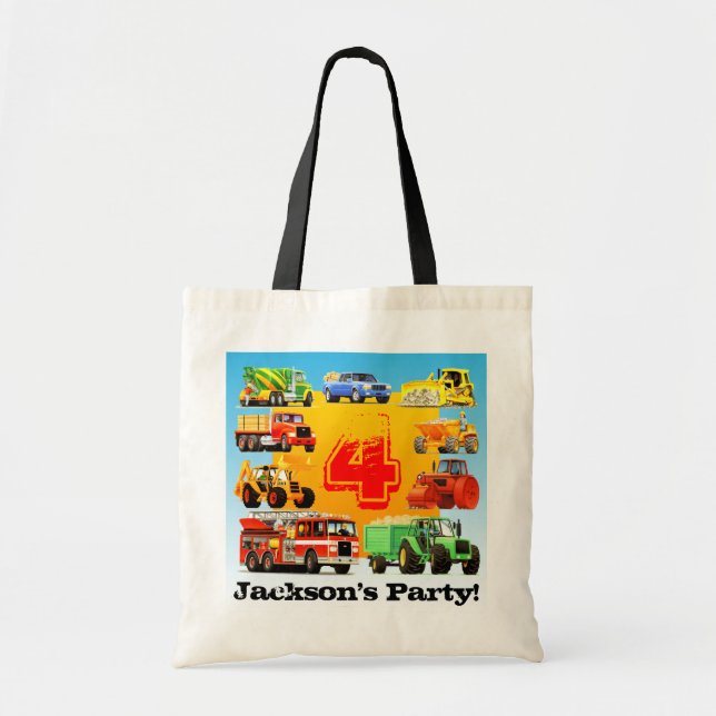 Stort lastbil4e födelsedagenparty tygkasse (Framsidan)