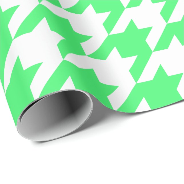 Stort ljust - grönt och vit Houndstooth Presentpapper (Rullad Hörn)