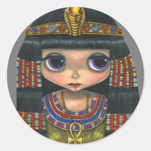 Stort öga Cleopatra Girl Doll Cute Runt Klistermärke