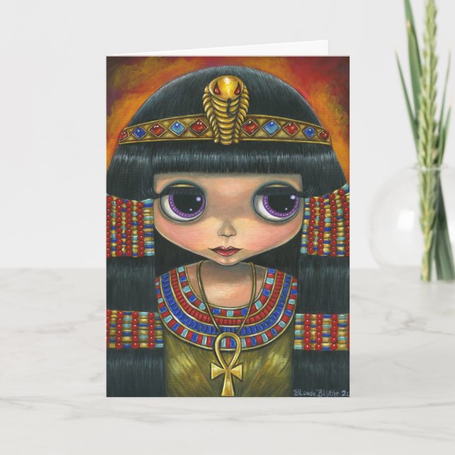 Stort öga Cleopatra med ormhuvudbonaden och Ankh Kort (Framsida)