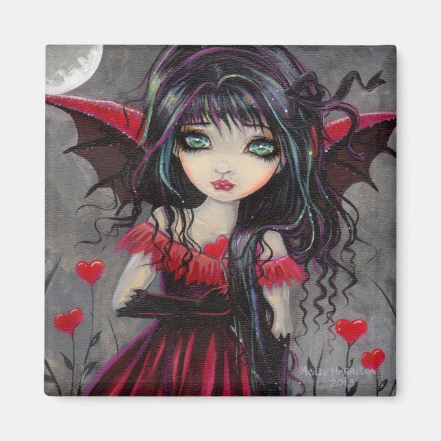 Stort öga Cute Red Heart Gothic Vampire Fairy Art Magnet (Framsidan)