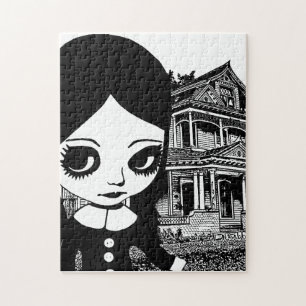 Stort öga Goth-flicka Bort hus Original Art Pussel