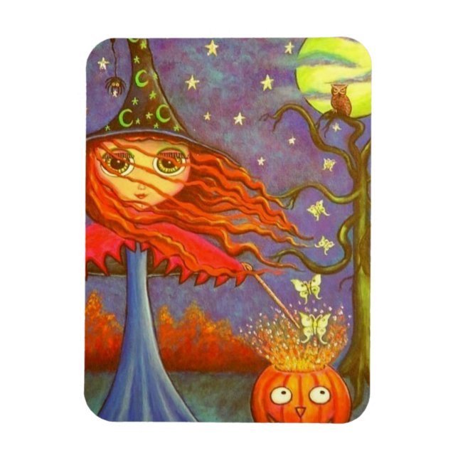 Stort öga Halloween Witch Magic Pumpkin Luna Moths Magnet (Vertikal)