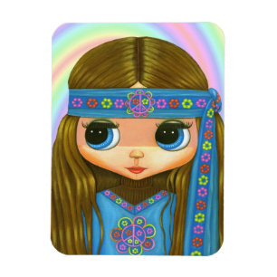 Stort öga Hippie Girl-Fredsteckenet Flower Power 1 Magnet