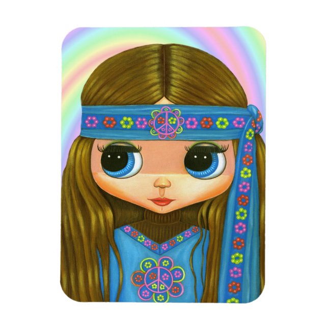 Stort öga Hippie Girl-Fredsteckenet Flower Power 1 Magnet (Vertikal)