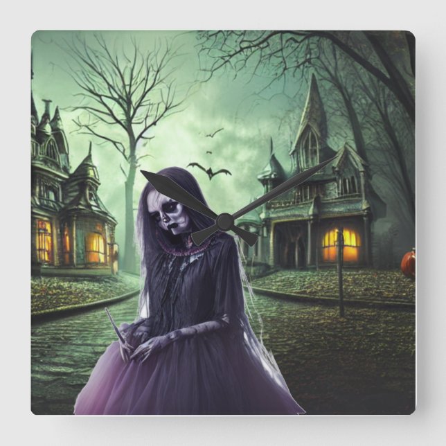 Stort öga Horror Creepy Boo Ghost Fyrkantig Klocka (Framsida)