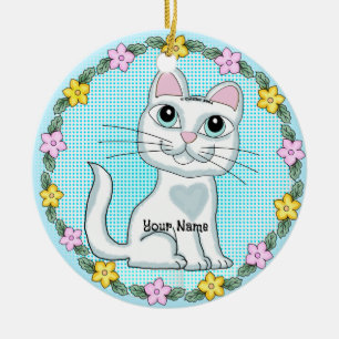 Stort öga Kitten Cat Julgransprydnad Keramik