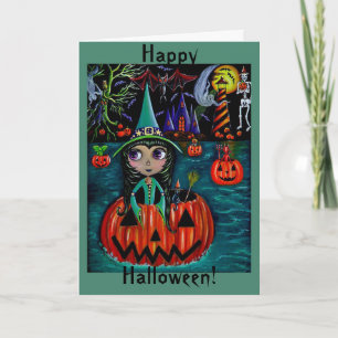 Stort öga ridning för Halloween häxaflicka i en Kort
