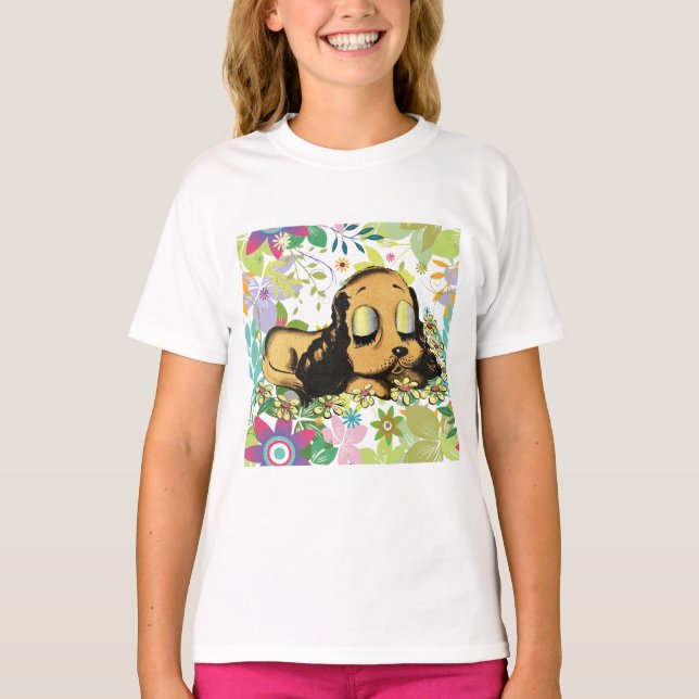 stort öga sovkupig Hund Djurart T Shirt (Framsida)