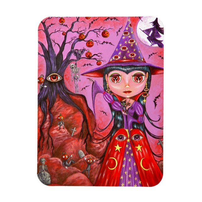 Stort öga Witch Pumpkin Hanging Träd Creepy! Magnet (Vertikal)
