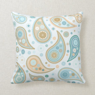 Stort Paisley skraj tryck (tända - blåttbakgrund), Kudde