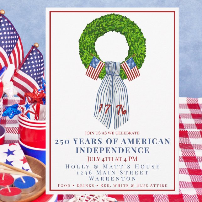 Stort patriotiskt julkrans Amerika 250-årsjubileum Inbjudningar (Skapare uppladdad)
