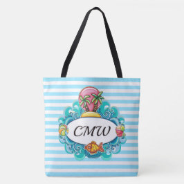 Stort randigt strandnät shoppingväska tygkasse