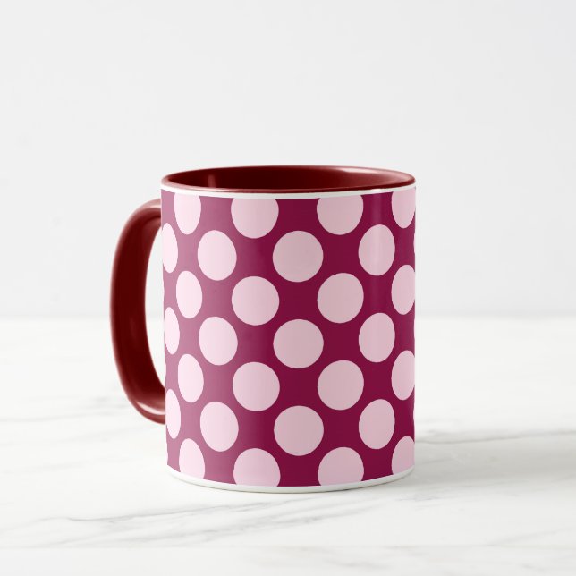 Stort retro pricker - burgundy och snäckarosor mugg (Framsida vänster)