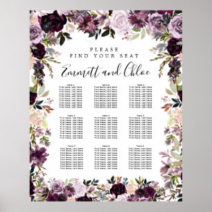 Stort Rosa för Lila 9-Bord sätesdiagram för Blommi Poster