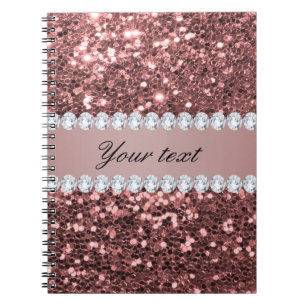 Stort rosa guld- Fauxglitter och diamanter Anteckningsbok